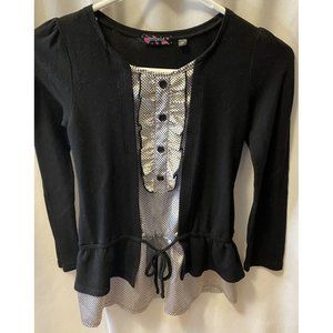 Tempted Girls Size Medium Sweater Black Polka Dot Ruffle